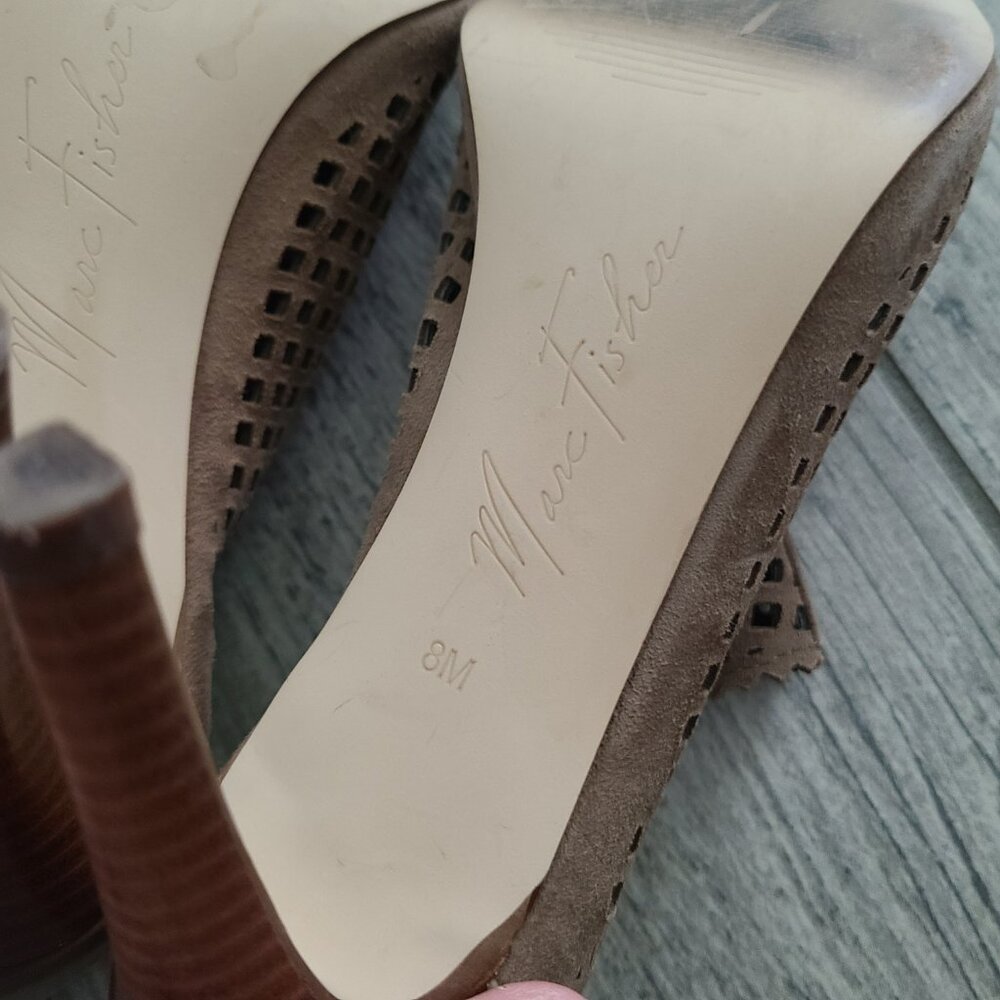 Marc Fisher women's brown Perforated Peep Toe Heeled stiletto booties - Size 8M - Picture 12 of 13